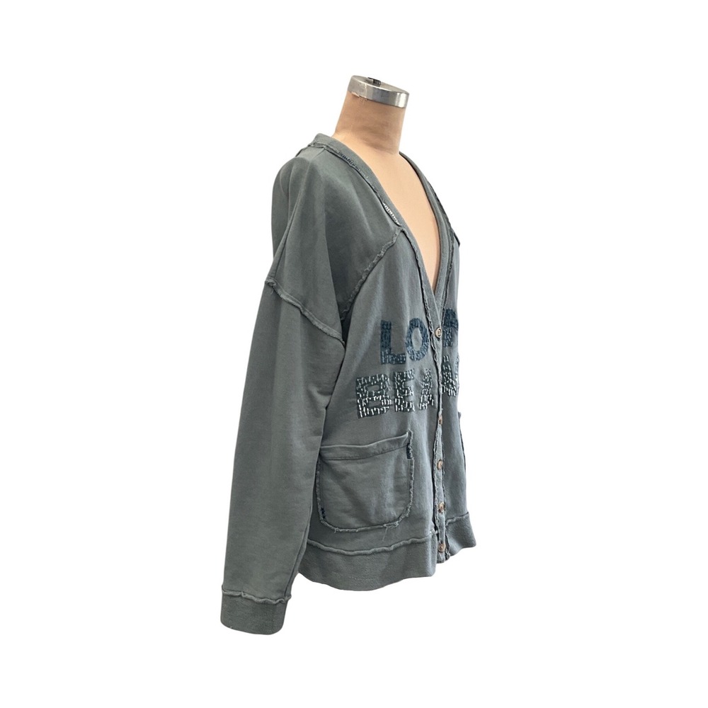 Pilcro Varsity Cardigan Long Beach Graphic Oversized Green Womens Size L Cozy - Picture 6 of 12